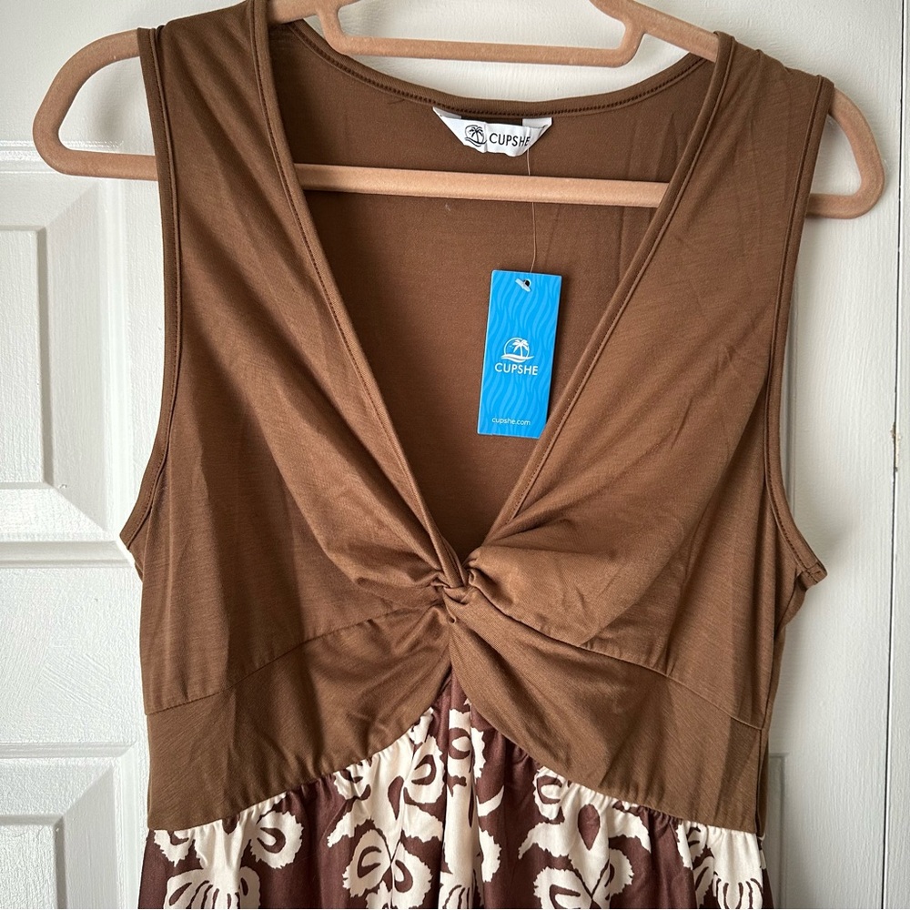 Cupshe Brown and White Bobo Style Swim Coverup Size Large - Picture 6 of 14